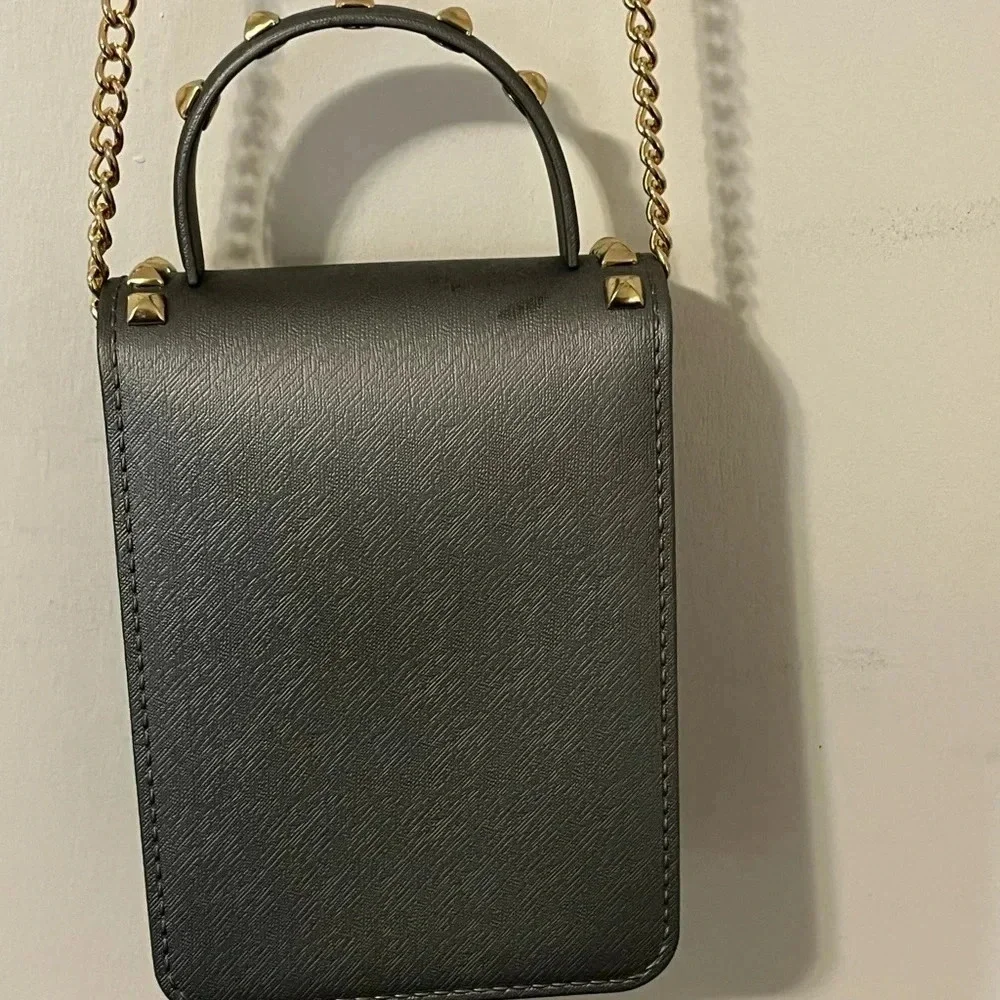 Grey crossbody with gold studs gives a sassy stylish look for a night out - Picture 6 of 11